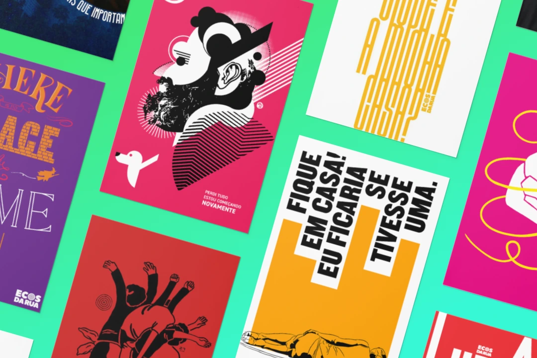 Mosaico com os cartazes da campanha, vendidos em versão impressa ou digital