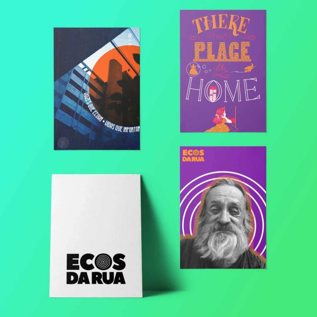 Quatro cartazes da campanha sobre o verde da marca, entre fotografia, lettering e ilustração