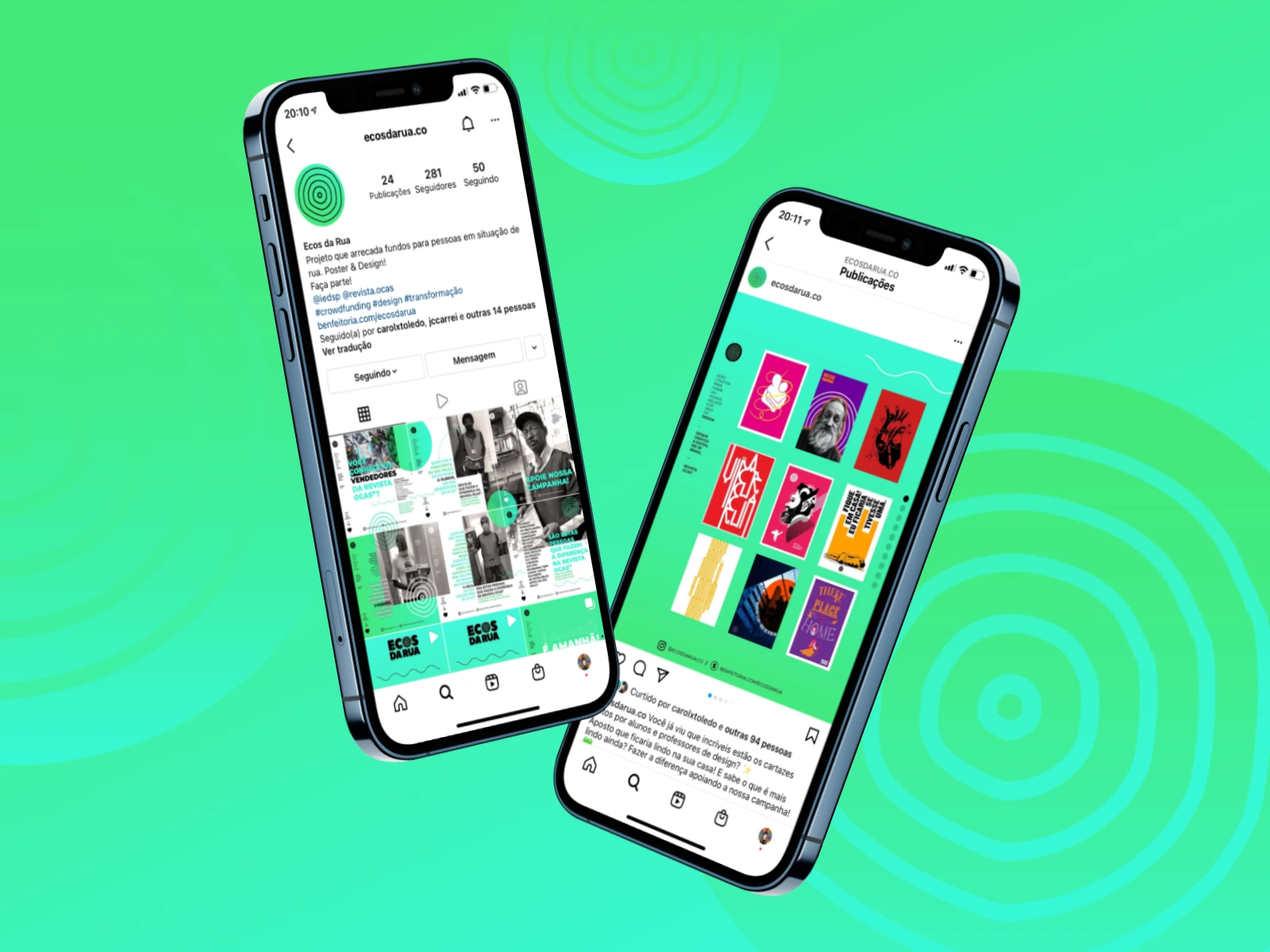 O perfil da campanha no Instagram, com o feed de cartazes e os conteúdos sobre a revista Ocas''