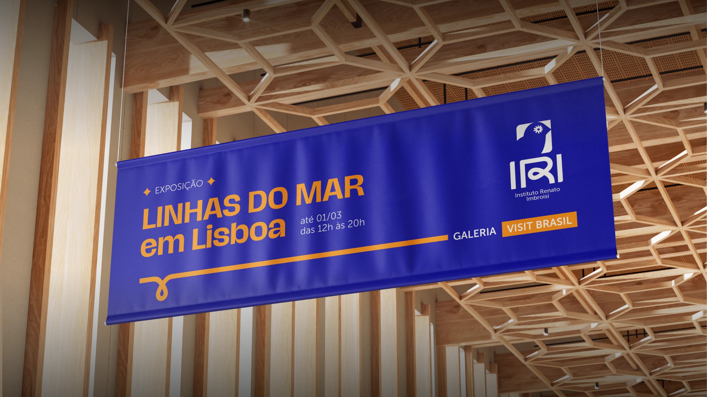 Banner da exposição Linhas do Mar, do IRI, em Lisboa