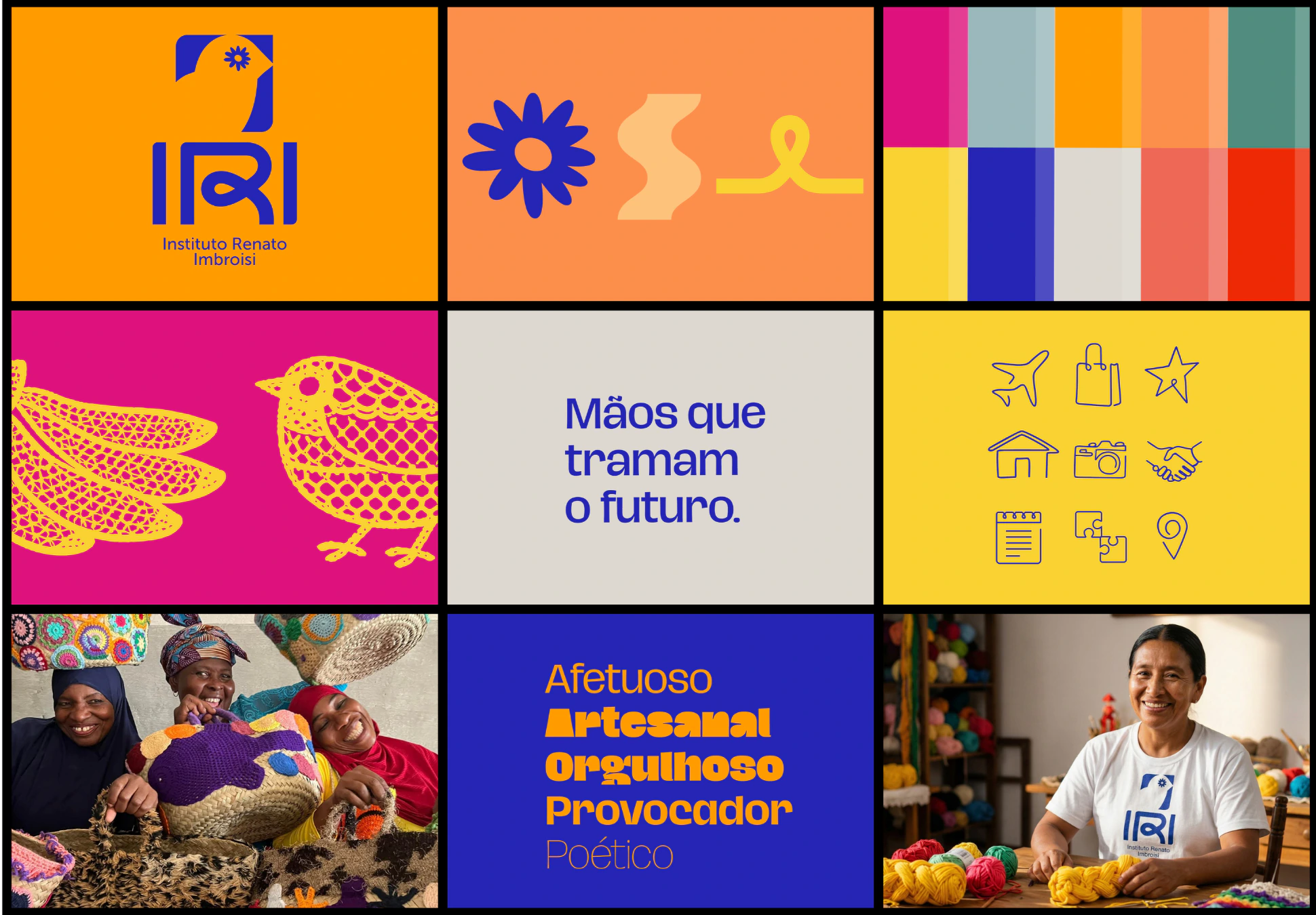 O sistema de marca do IRI reunido: símbolo, paleta, grafismos, fotografia e assinatura